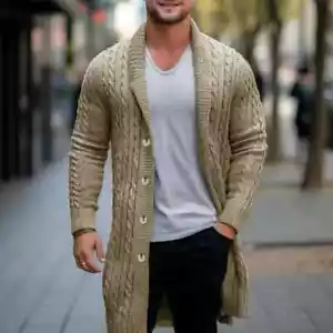 2025 Men's Knitted Cardigan Casual Long Sweatercoat Spring Autumn Slim Fit - Picture 1 of 27