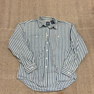 Vintage Gap Button Up Shirt Mens Large Blue 1990s Striped Long Sleeve - Picture 1 of 11