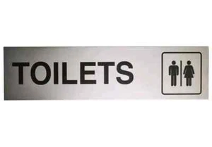 Pair of Silver Toilet Door Sign Ladies Gents Adhesive Perspex Sticker 245 x 58mm - Picture 1 of 3