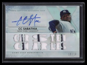 2015 Topps Triple Threads Relic Autograph ttarcsa1 CC Sabathia Jersey Auto 10/18