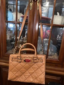 Michael Kors Large Quilted Hamilton Tan Gold Brown Strap Tote Bag Purse Shopper - Picture 1 of 16