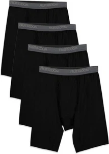 Fruit of the Loom Men's Microfiber Boxer Briefs Long Leg Black 4pc Size 2XL - Picture 1 of 3