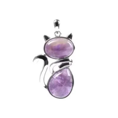 Colgante Gato Amatista Natural - Collar Deslizable Cobre Platinado Foto 1 de 3