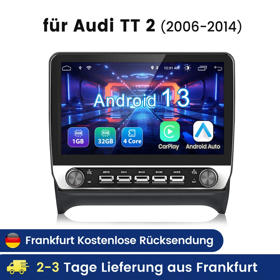 Autoradio Carplay Für AUDI TT 2006-2014 Android 14 GPS Navi WIFI BT FM USB SWC - Bild 1 von 4