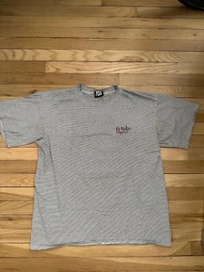 Vintage Distressed Y2K No Fear Embroidered White Gray Striped T-Shirt Size XL - Picture 1 of 7