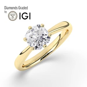 Cushion Solitaire 14K Yellow Gold Engagement Ring, 2 ct, Lab-grown IGI - Picture 1 of 23