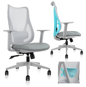 High-Back Breathable Mesh Executive Home Office Computer Chair with Arms Gray - Picture 1 of 13