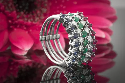 Spielringe 5 Ringe in 1 Brillanten Rubin Smaragd Saphir 585er Weißgold Schmuck - Bild 1 von 4