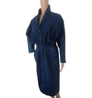 Vestido vaquero años 80 azul oscuro vintage algodón Hollywood Blvd 9 10 Foto 1 de 4