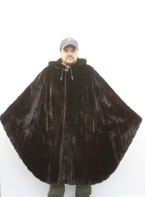 REACONDICIONADO NUEVO ABRIGO CAPA CAPA DE PIEL DE VISÓN RANCHO OSCURO HOMBRE MUJER MUJER TALLA TODO Foto 1 de 4