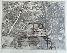 Frank Stack Signed Bridge Over A Creek Etching (Robert Crumb contemporary)