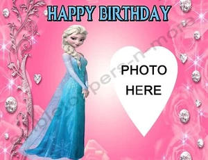Frozen Elsa w/Photo Personalized Edible Print Cake Toppers Frosting Sheet 3 Size - Picture 1 of 2