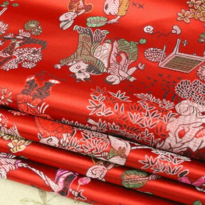 Tela Damasco Retro China Rojo Estampado Satinado Hágalo Usted Mismo Material Paño de Costura Suave Hogar Foto 1 de 4