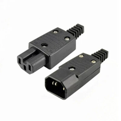 IEC-320 Black AC Power Inlet Socket Connector C15 Female/C14 Male Plug 250V 10A - Image 1 of 4