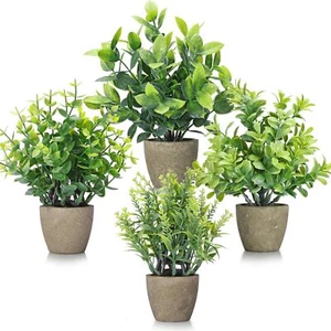 4 Pack Fake Plants Ceramic Mini Artificial Greenery Potted Plants for Home De... - Picture 1 of 7