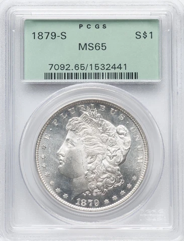1879-S Moran Silver Dollar PCGS MS65, Stunning Frost, Great Luster, Semi-PL Cover