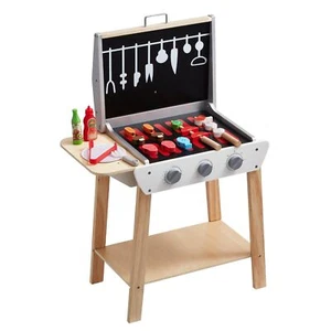 21 PCS Kids BBQ Grill Playset Wooden Cooking Grill Toy Set Pretend Sound - Picture 1 of 11