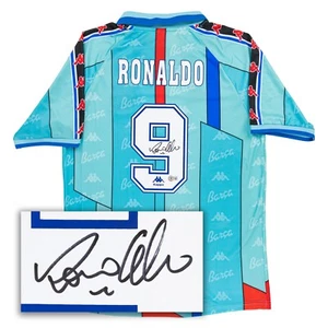 Ronaldo Nazario Signed Jersey (Beckett) Kappa FC Barcelona Away Blue Throwback - Picture 1 of 8