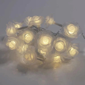 Qbis White Rose Fairy Lights with 16 Warm White LEDs Indoor flower lights - Picture 1 of 7