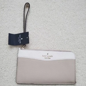 NWT Kate Spade Lucy Pebbled Leather Medium L-Zip Wristlet Wallet in Light Sand - Picture 1 of 14