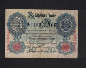 Germany 1910 20 Mark | Extra Fine-Very Fine | Pick 46.b | Free Shipping Circ - Picture 1 of 2