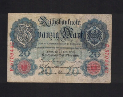 Germany 1910 20 Mark | Extra Fine-Very Fine | Pick 46.b | Free Shipping Circ - Image 1 of 2