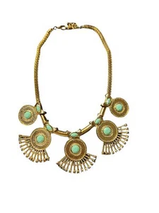 Gold Tone Faux Turquoise necklace tribal boho hippie adjustable 21" - Picture 1 of 4