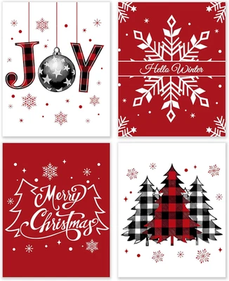 Decoración de Pared de Navidad Roja, Alegría Navidad Búfalo Cuadros Árboles Copos de Nieve Pósters con Foto 1 de 4