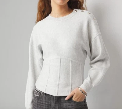 WHBM Corset Detail Dolman Pullover Sweater Heather Lunar Cashmere Medium New Tag - Image 1 of 4