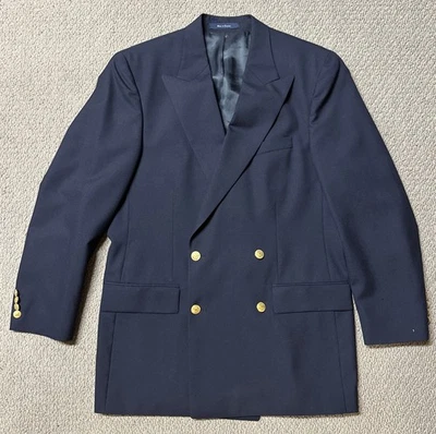 Chaps Ralph Lauren Mens Navy Wool Double Breasted Blazer Jacket 40T Gold Buttons - Image 1 of 4
