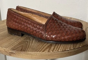 ZELLI Italian Handmade Dress Shoes Brown Woven Leather Loafers Slip On Sz 9.5 W - Picture 1 of 10
