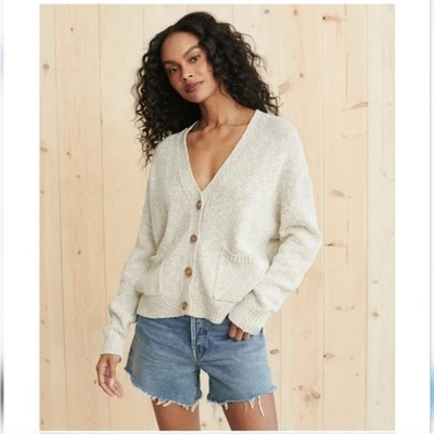 Cárdigan Jenni Kayne Recortado Cocoon Mezcla de Lino Avena Talla XS Foto 1 de 4