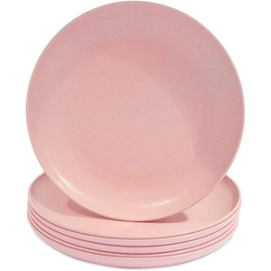 Wheat Straw Plates, Unbreakable Dinner Plate (Pink, 8 In, 6 Pack) - Picture 1 of 8