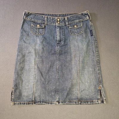 Pantalones de mezclilla plateados para mujer años 90 Y2K falda lápiz lavado oscuro talla 30 Foto 1 de 4