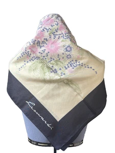 Leonardi Lady Scarf Italian Polyester 30" Sq Blue Pink Floral Spray Easy Care - Picture 1 of 8