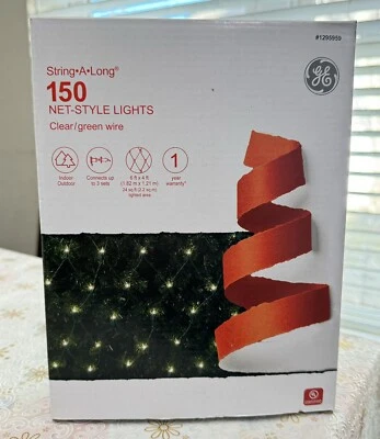 通用电气 String-A-Long 150 克拉透明白色网状灯 6x4 英尺绿线全新 — 第 1/4 张图片