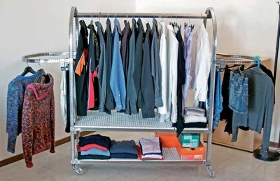 Guardaroba Carrello Porta Abiti in Acciaio Inox su Ruote L=1.2 m  - Immagine 1 di 3