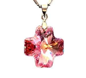 SWAROVSKI 6866 Cross Rose Crystal AB Pendant 20mm, Stainless Steel Chain NEW!!! - Picture 1 of 6