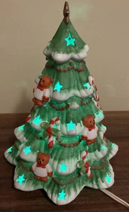 Vtg Porcelain Lighted CHRISTMAS TREE Santa Teddy Bears Candy Canes Taiwan - Picture 1 of 6