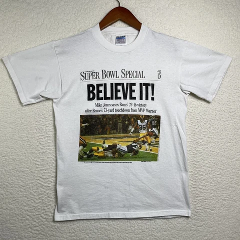 Vintage Y2K St Louis Post Dispatch Super Bowl Special Believe It 2000 Shirt Sz M Cover
