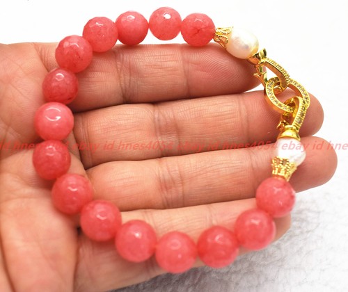 VALENTINO Bellissimo Bracciale Gemme Perla Bianca Rodocrosite Rosa Sfaccettata 8mm Naturale 7 9in