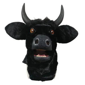 Casco testa di mucca nera bocca mobile maschera cosplay Halloween maschera viso intera lattice - Foto 1 di 15