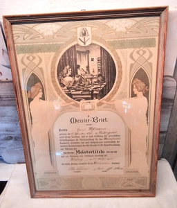 Alt Meisterbrief Urkunde Herrenfrisur Würzburg 20 März 1912 - GR 46x34cm - Bild 1 von 2