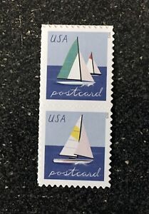2023USA #5747-5748a Postcard Forever Rate Sailboats - Vertical Pair Sheet  boat