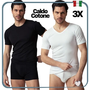 Set 3 Maglia Intima da Uomo Girocollo Scollo a V Caldo Cotone felpato Maglietta  - Photo 1/1