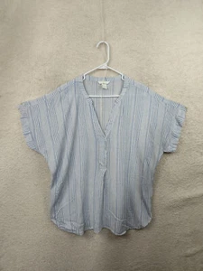 H M Women Top 14 Blue Striped 100% Viscose Short Sleeve Regular Fit Blouse - Picture 1 of 17