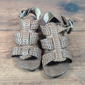 AllSaints Gladiator Sandals Woven Straps Buckle Brown Leather Size 37 - Picture 1 of 13