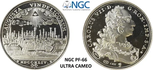 Augsburg 1744 1977 NGC PF66 UC City View 1 Thaler Germany Restrike Silver Coin - Picture 1 of 9
