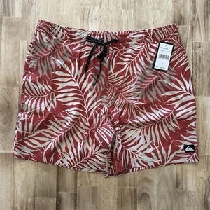 Quiksilver 2 in 1 Boardshorts Lined 6” Swim Shorts Mens Size L Brick Red Palm - Picture 1 of 6