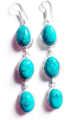 Santa Rosa Turquoise Gemstone 925 Sterling Silver Handmade Jewelry Earrings - Image 1 of 4